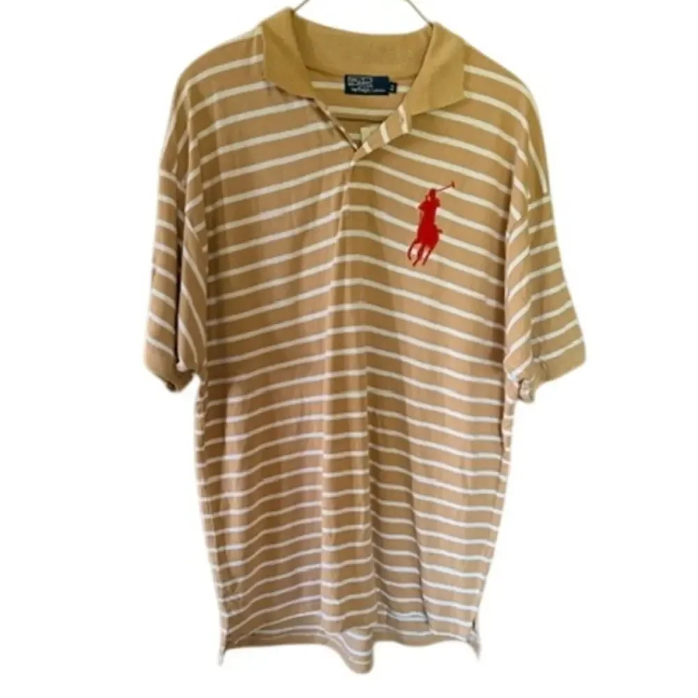 Polo Ralph Lauren Men’s 5X Tan White Stripe Big Pony Polo Shirt NWT Flawed